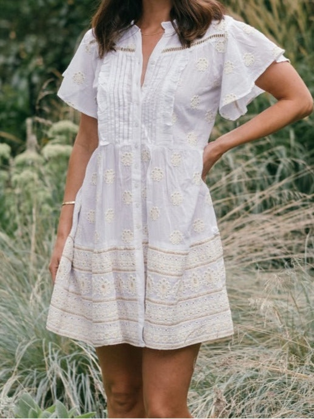 AZURE Whitehaven cotton button down dress. Cottagecore, garden party, luxury.